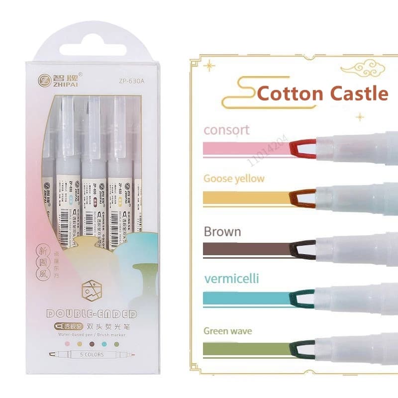 ZhiPai 5pcs/set Double Tip Highlighter Pens Kawaii Colored Manga Markers Pastel Scrapbooking Japanese Stationery School supplies