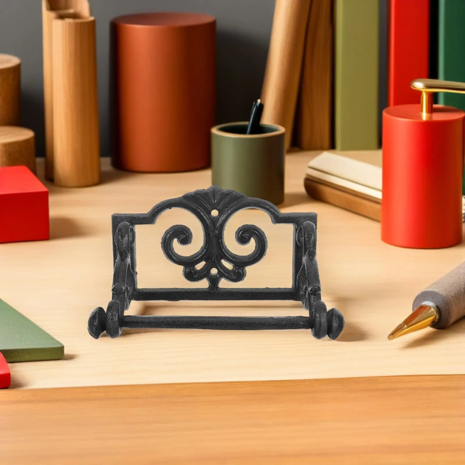 Wall Mounted Cast Iron Paper Towel Holder Vintage Scroll Design Farmhouse Bathroom Toilet Roll Dispenser Kitchen Tissue Rack