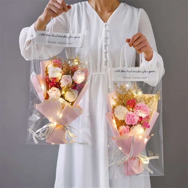 LED Fairy Lights Crochet Bouquet Handmade Knitted Flowers For Christmas Valentine Day Gift And Decoration