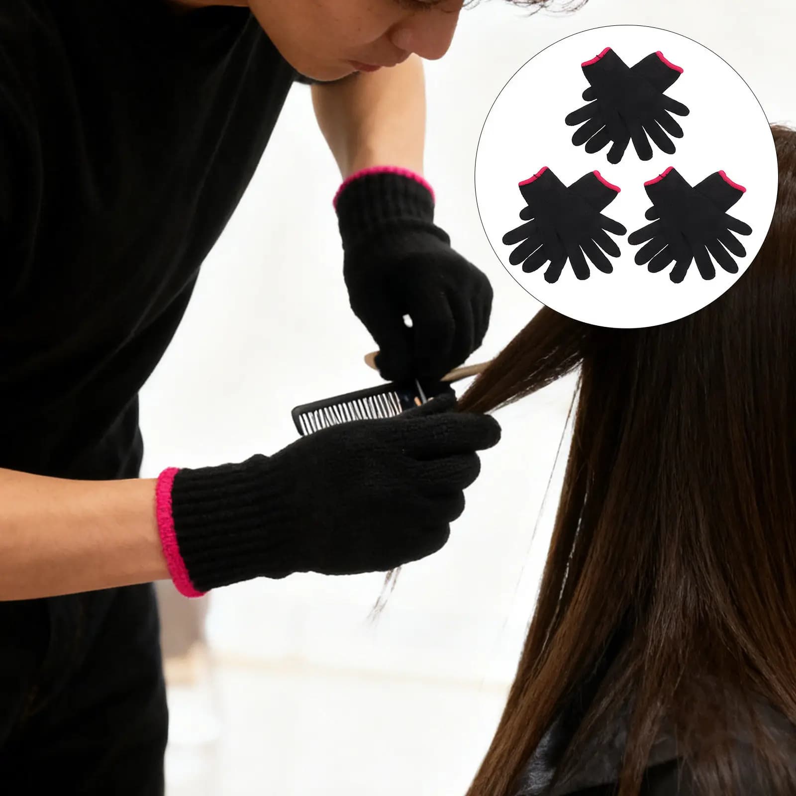 6Pcs Heat Resistant Hair Styling Gloves High Elasticity Insulation Gloves Heatproof for Iron Straightener Curling Wand Dye Work