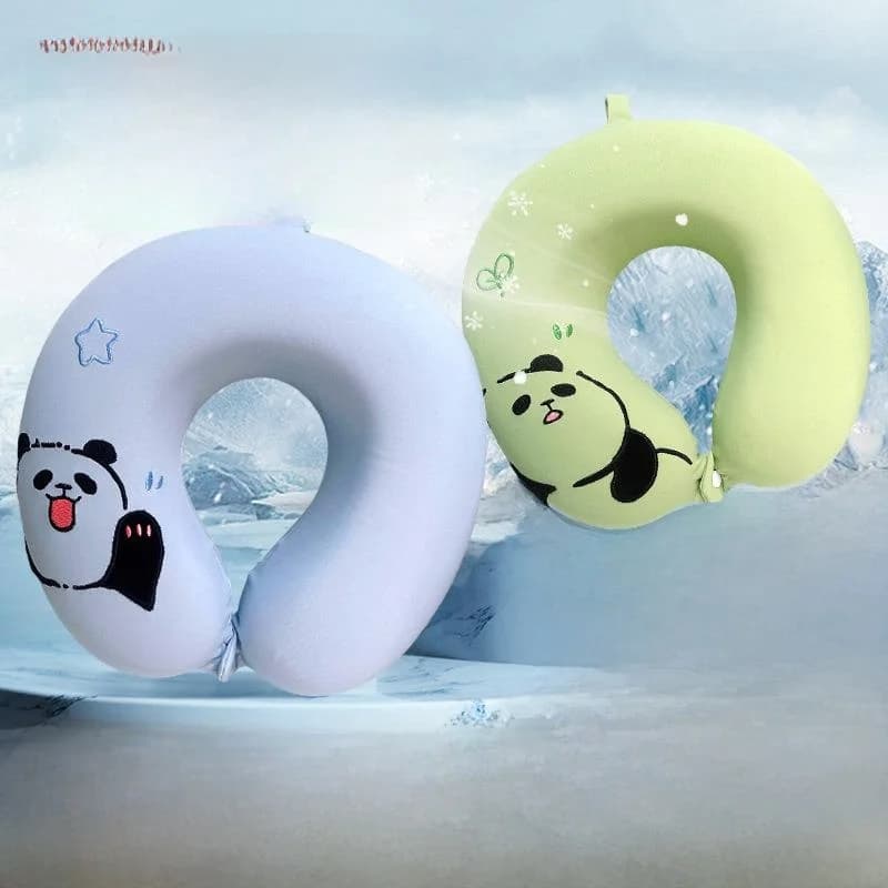 Cuscino a U in Memory Foam Ice Silk, Rinfrescante e Traspirante, Supporto per il Collo, Cuscino da Viaggio Portatile, Pieghevole e Regolabile per Bambini