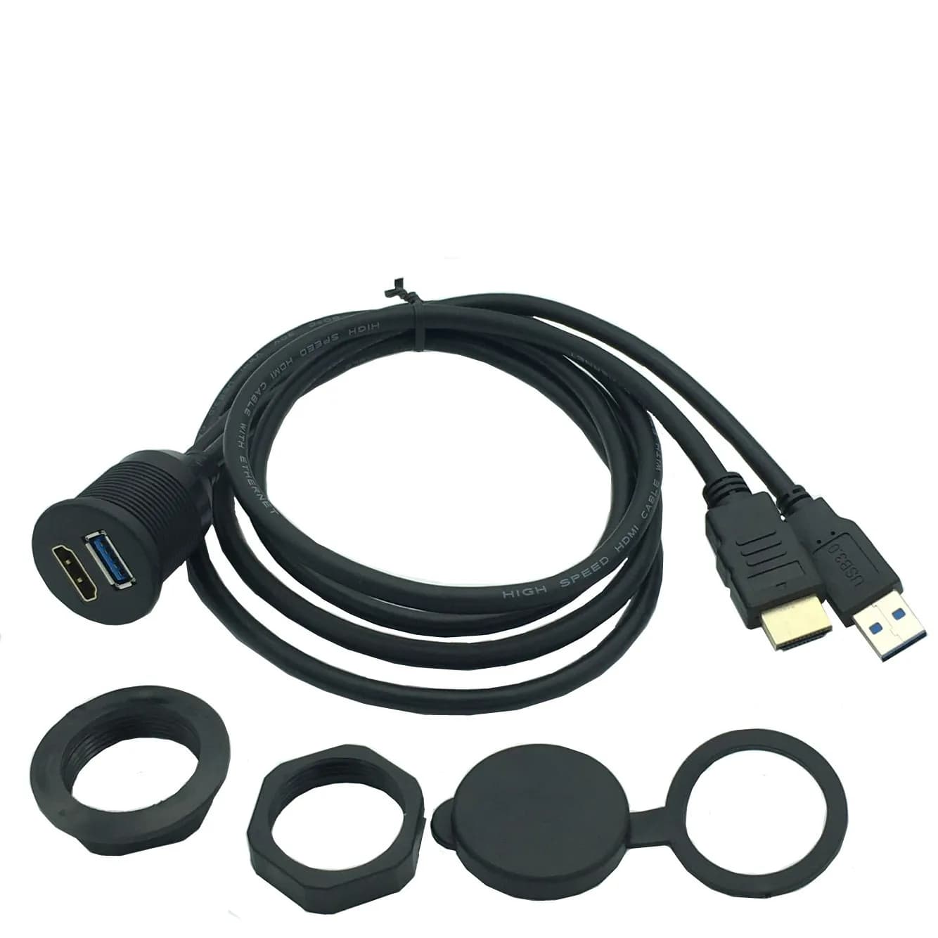 1M/2M Waterproof USB 3.0 a Male to Female Extension Cable for Car Boat Dash Flush Mount HDMI-Compatible Extension Lead with Moun