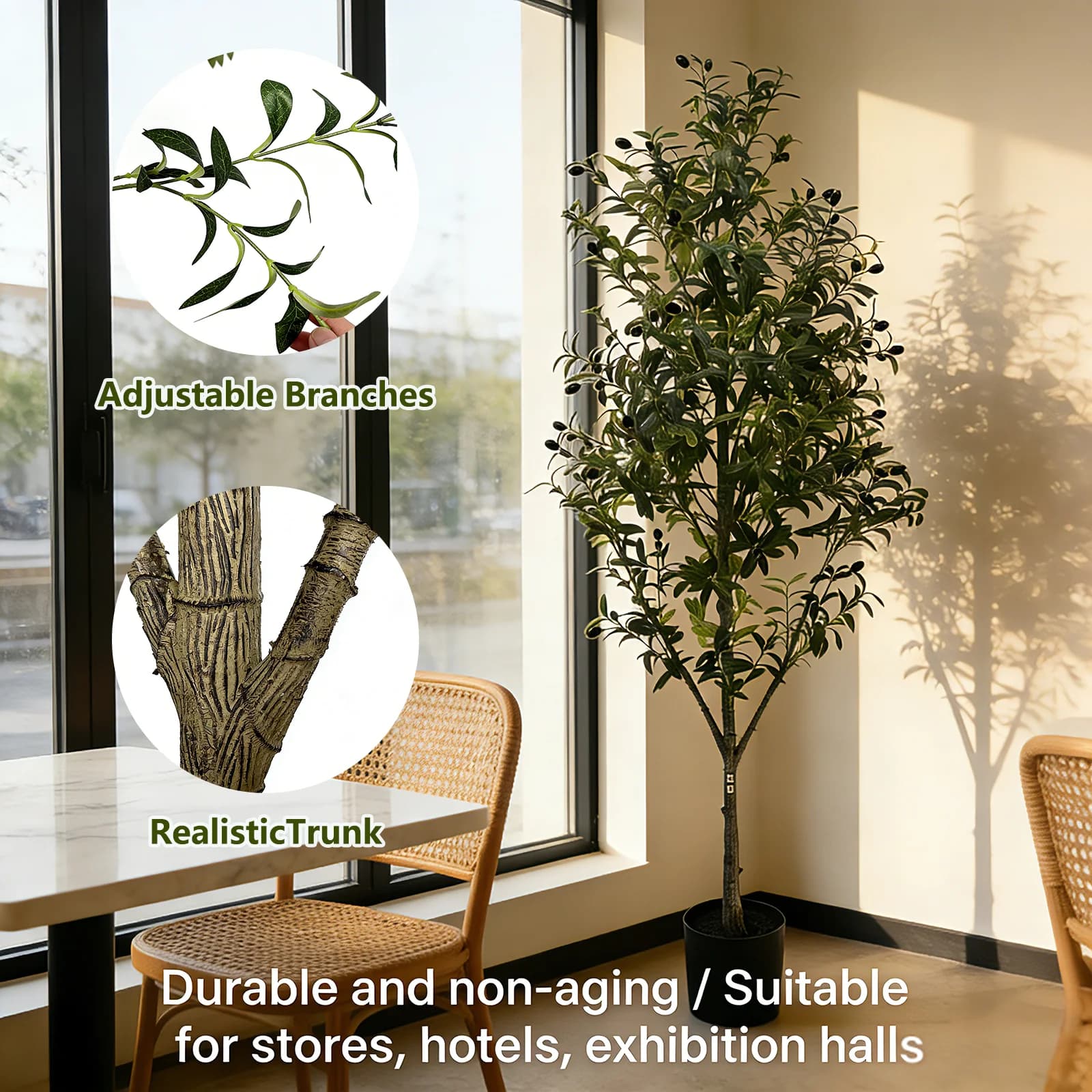 110/150/180cm Artificial Olive Tree, Tall Faux Plant With Black Pot, For Home Office Living Room Floor Decor, No Maintenance