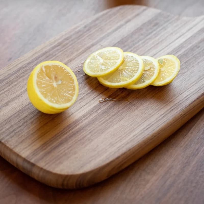 Wooden cutter with handle, safe for food for meat, fish, cheese, fruit, pizza, for domestic use in restaurant, stylish kitchen utensils