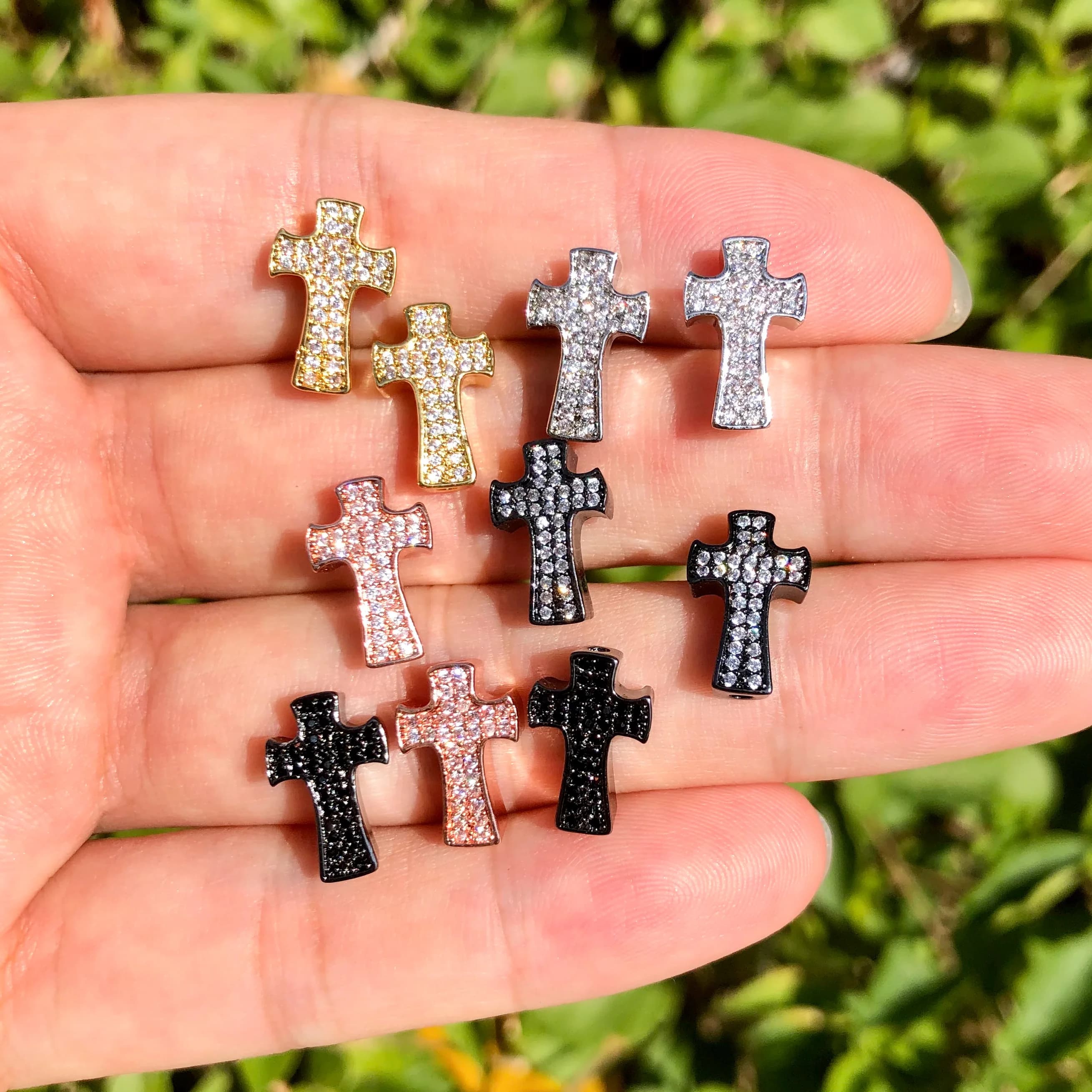 10Pcs Cubic Zirconia Pave Bling Cross Spacer Connector Beads Jewelry Finding Accessory for Women Bracelet Necklace Hand Making