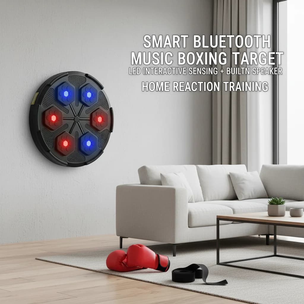 Macchina da boxe musicale Bluetooth intelligente con guanti, bersaglio elettronico da parete con luci LED e altoparlante integrato, ricaricabile da 2000 mAh per allenamento in palestra a casa, nero