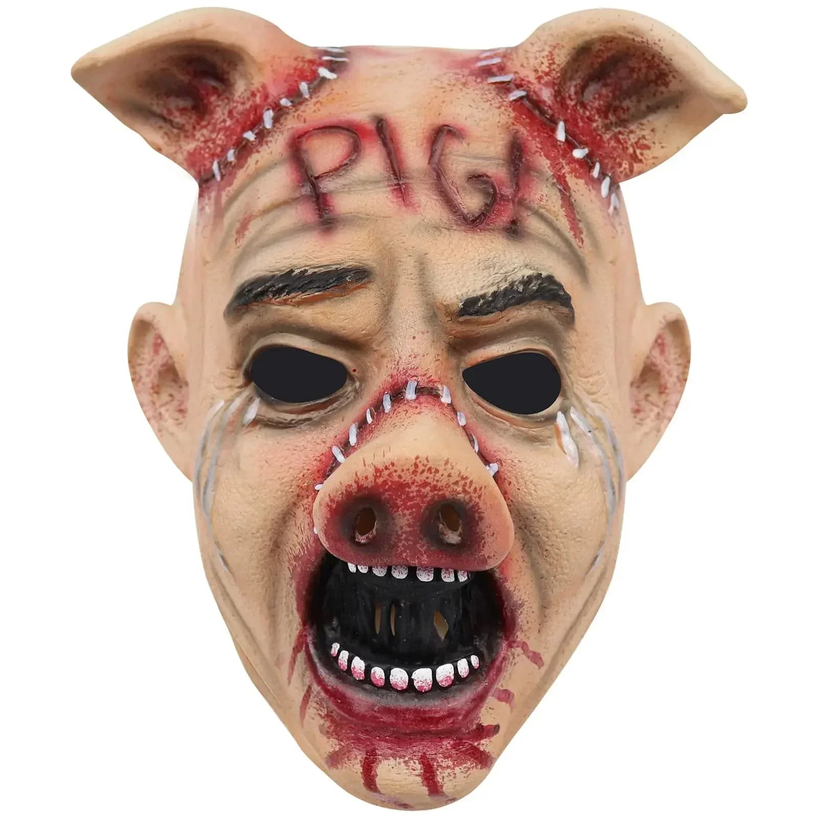 Latex Mask for Halloween Sanguinating Pig Head, Snooker Cosplay Accessories, Adult Horror Costume