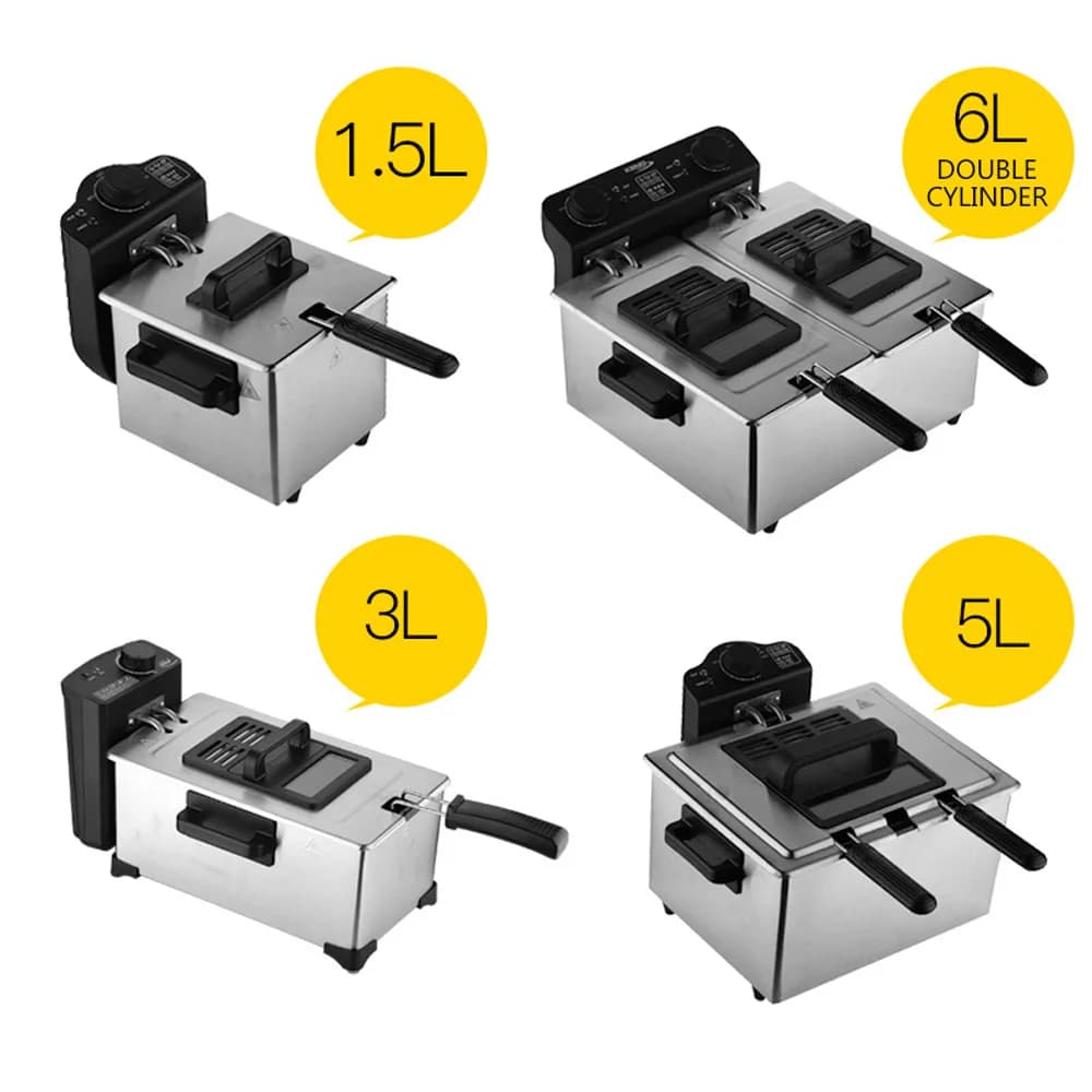 Friggitrice Elettrica Doppia da 6L per Uso Domestico e Commerciale, per Pollo e Patatine Fritte, con Vasca Piccola per Olio