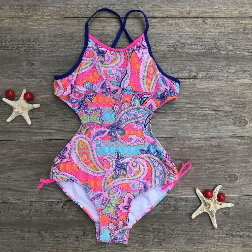 Costumi da bagno stile bohémien per ragazze costume intero per bambini costumi da bagno 16T costumi da bagno per ragazze grandi 1 pz estate fatos de banho 2020