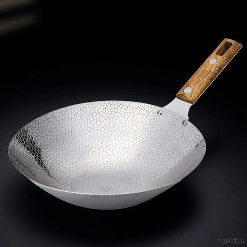Wok Premium in Acciaio Inossidabile con Manico Ergonomico in Legno, Padella Multifunzionale Profonda per Cucina Domestica, per Saltare in Padella e Cuocere Bistecche