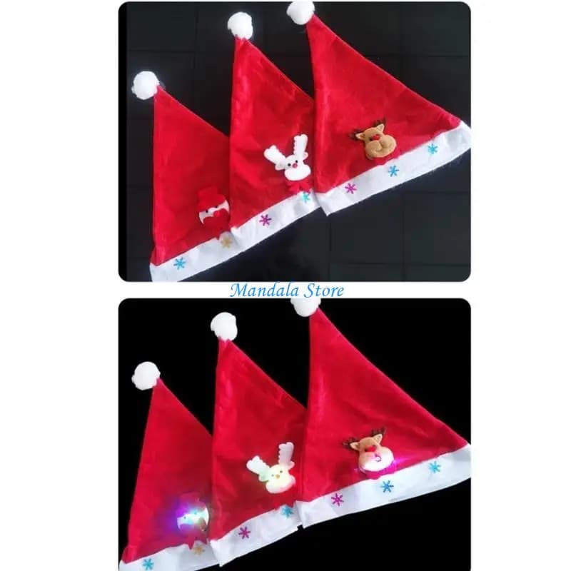 U2JC Cappello natalizio per adulti LED luminoso Cappello da Babbo Natale Cappello da festa per regalo Capodanno