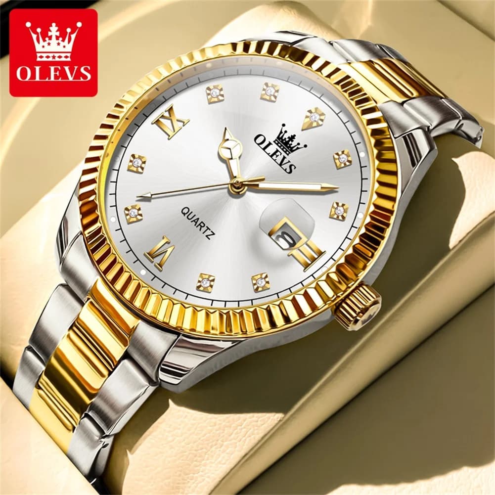 OLEVS 3623 Men's quartz watch from classic brand businessman Gold style men's watch with bright and bright calendar with diamonds