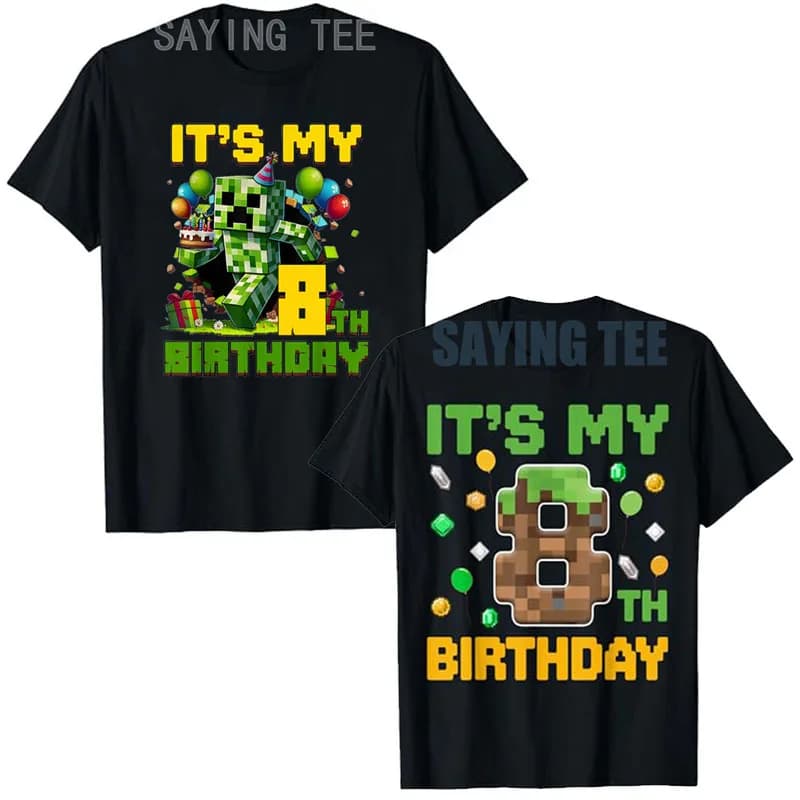 Birthday Boy It's My 8th Birthday Gamer Pixel Number T-Shirt Cute 8 Years Old Son Nephew B-day Gift Level 8 Unclocked Saying Tee