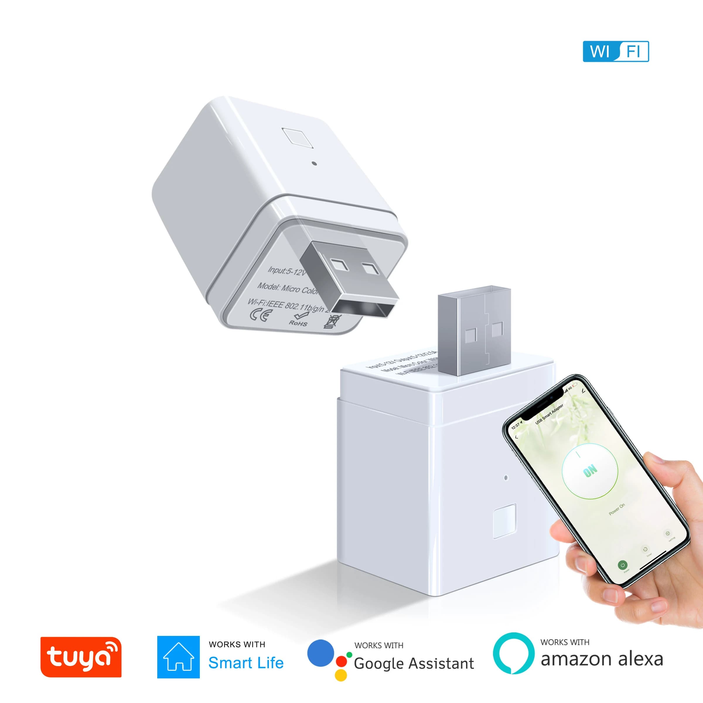 Tuya 5V Smart Micro USB Adapter Switch, Mini USB WiFi Power Adapter Compatible with Alexa Hey Google for Home Automation