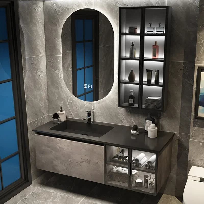 Replica Vanity da bagno con lavabo in ceramica Mobiletto da bagno in legno massello con lavabo Specchio Salon Gabinete Mobili alla moda