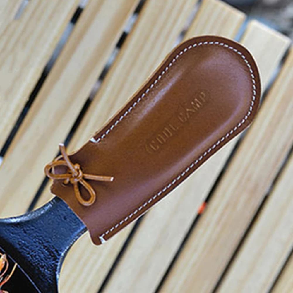 Iron Frying Pan Handle Cover Practical Hot Handle Holder Removable Cowhide Outdoor Camping Cooking Tool