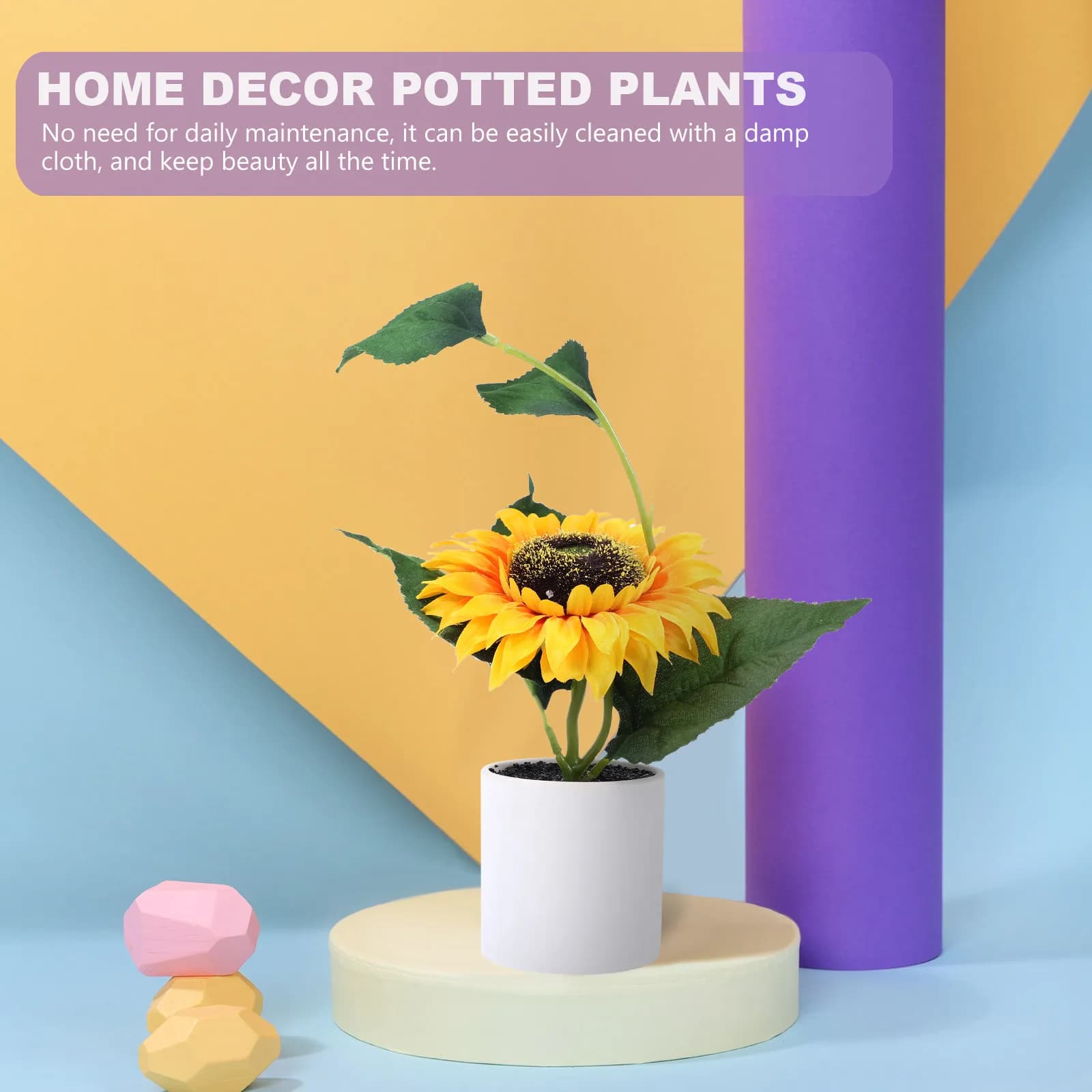 Realistic Sunflower Plant in Vase, Bonsai Artificial Flower for Living, Office, Desk, Home Decoration, Simulated Plant