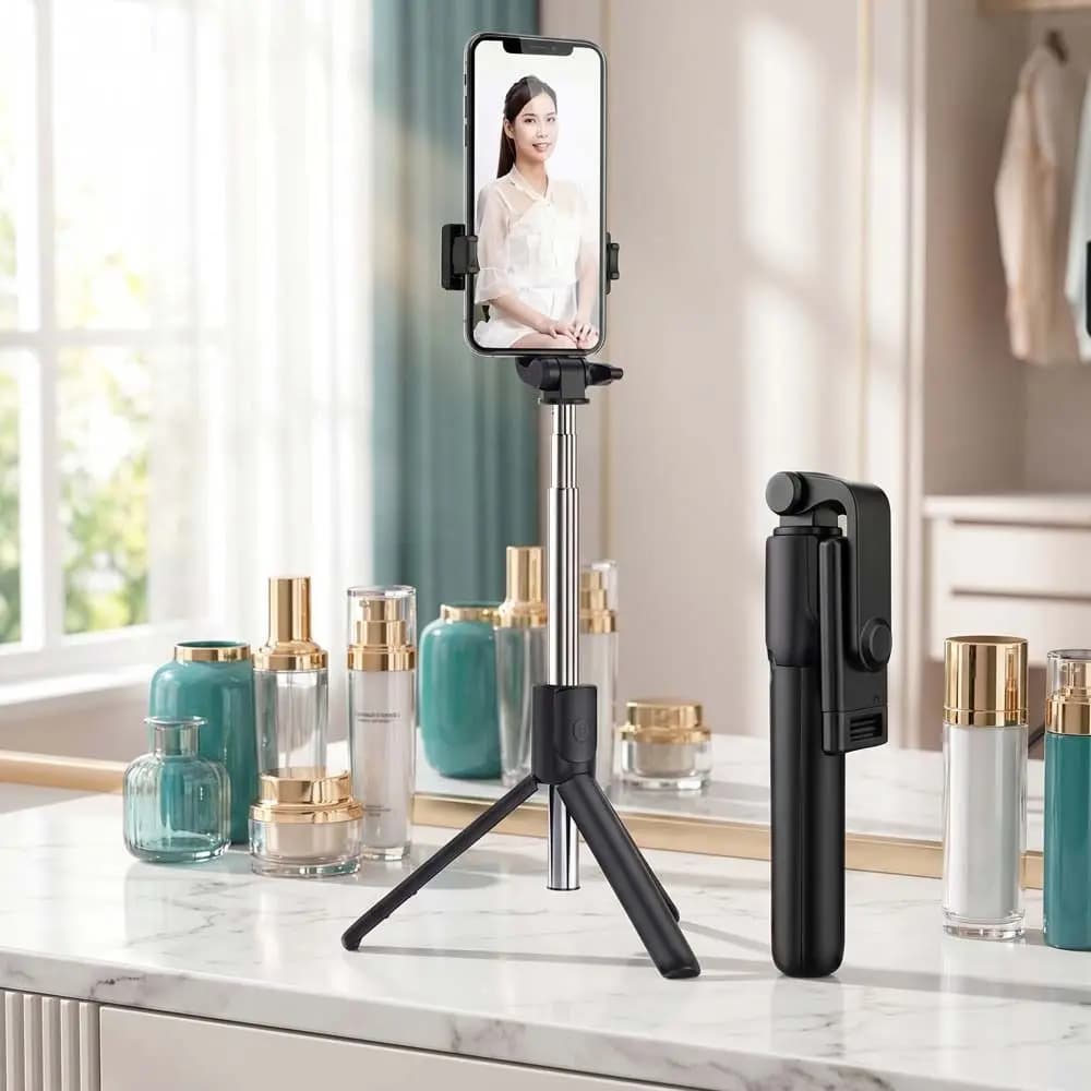 360 ° Bastone Selfie Telescopico Rotante Portatile Bluetooth Leggero 70cm con Treppiede