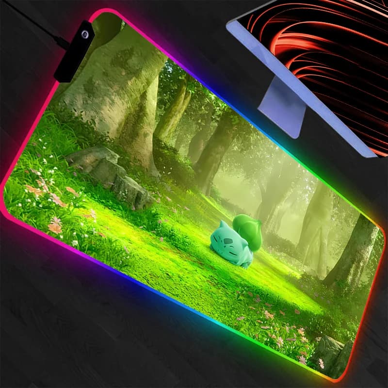 Tappetino per mouse Pokemon Pikachu con retroilluminazione RGB Accessori da gioco Tappeto per tastiera da computer per giocatori Tappetino per scrivania LED Mausepad