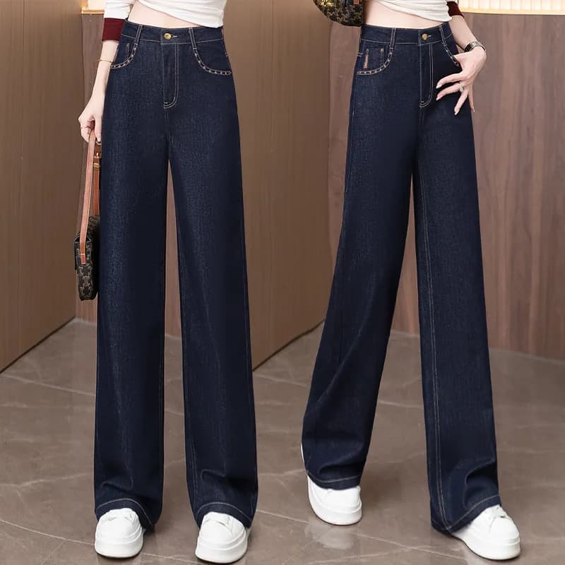 Jeans stretti a gamba larga da donna, nuovi pantaloni dritti in denim popolari casual petite a vita alta primaverili e autunnali