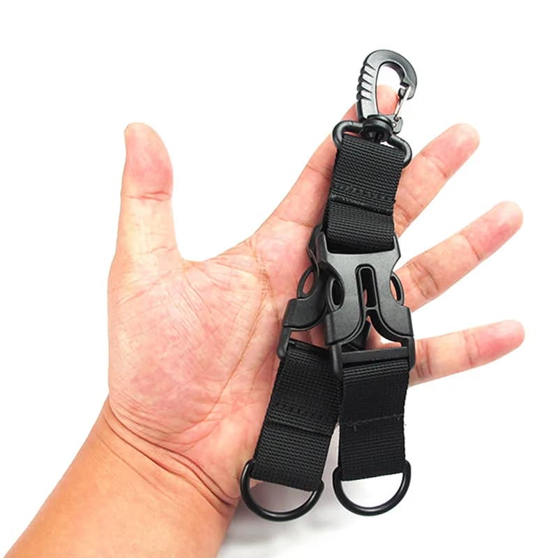 Gancio per zaino tattico in nylon Moschettone multifunzionale Portachiavi a forma di D Fibbia per appendere a sgancio rapido a doppia spaccatura
