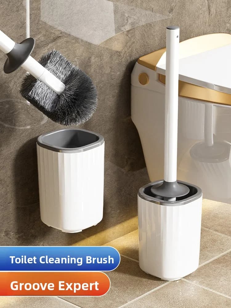 Set Spazzola per WC con Manico Lungo Aige, Strumento per Pulizia Bagno Senza Angoli Morti, Spazzola per WC Montabile a Parete in Plastica Resistente