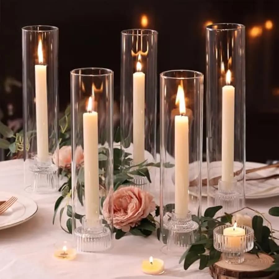 NITIME 9 Set Hurricane Glass Candle Holders for Taper Candles, Candlestick Holders with Windproof Glass Tubes(11.8"/12.6"/13.8"
