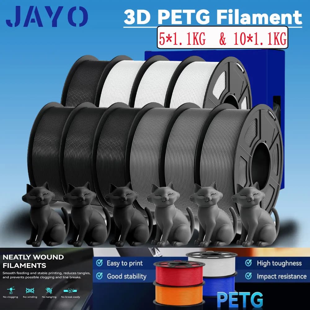 JAYO 5 rotoli/10 rotoli di filamento PETG per stampante 3D da 1,75 mm, materiale per stampa 3D con avvolgimento ordinato per stampante 3D FDM Bambu