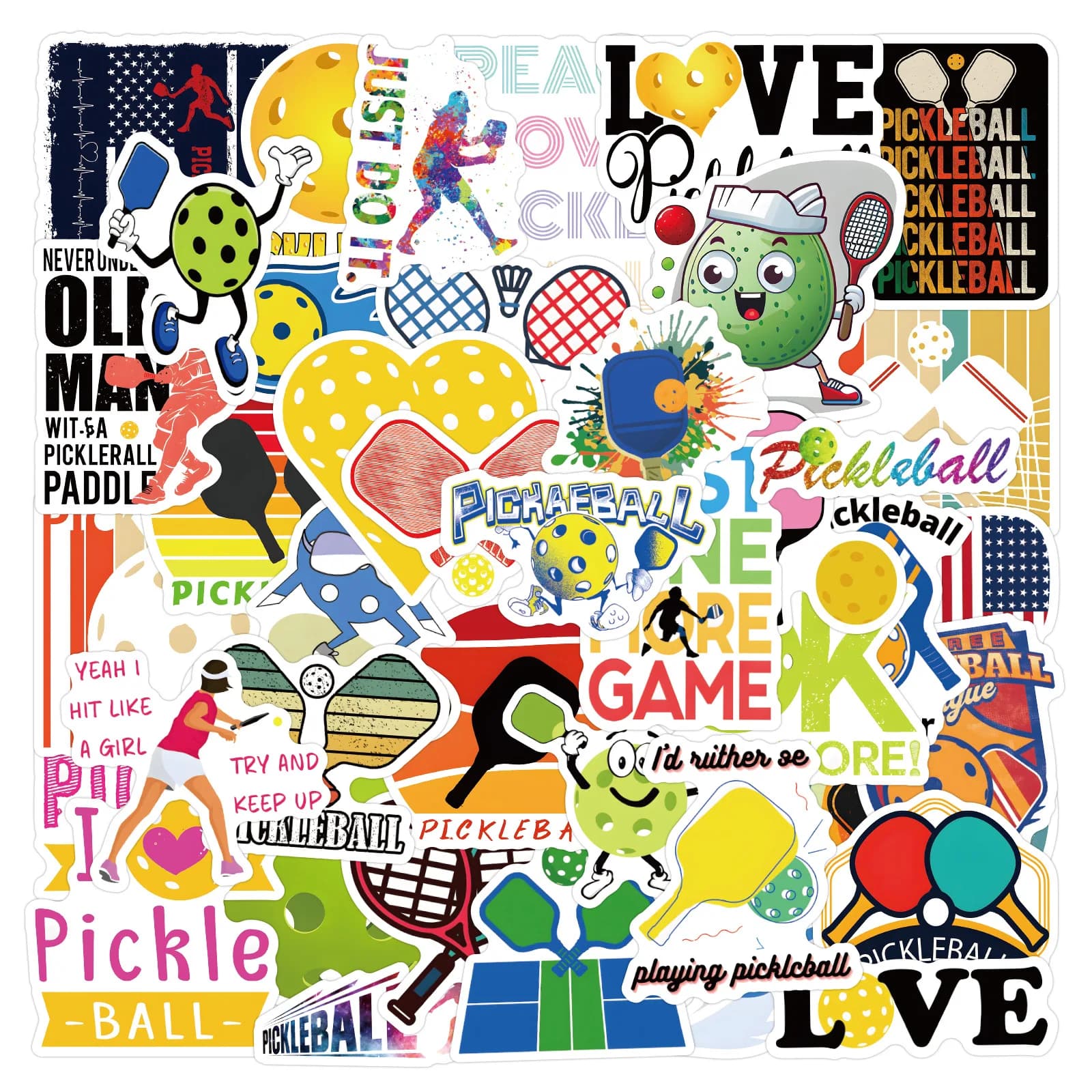 55pcs Cartoon Pickleball Sports Graffiti Stickers for Decorative Stationery Handbook Luggage Water Cup Laptop Suitcase Sticker