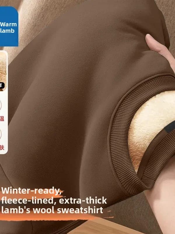 Felpa Invernale da Uomo Stile Americano, Extra Spessa in Velluto di Agnello, Senza Cappuccio, Ultra Calda