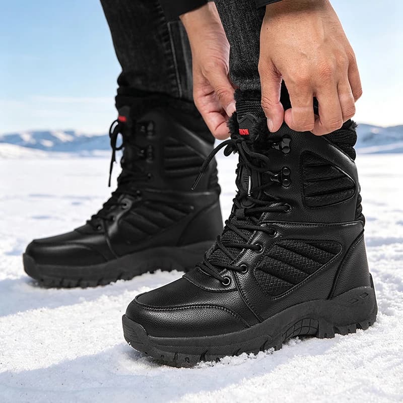 Men's Fleece-Lined High-Top Snow Boots, Winter Warm Thick-Soled Non-Slip Outdoor Hiking Boots, Wear-Resistant Lace-Up Cold-Resistant Cotton Shoes, Men's Snow Trekking Boots