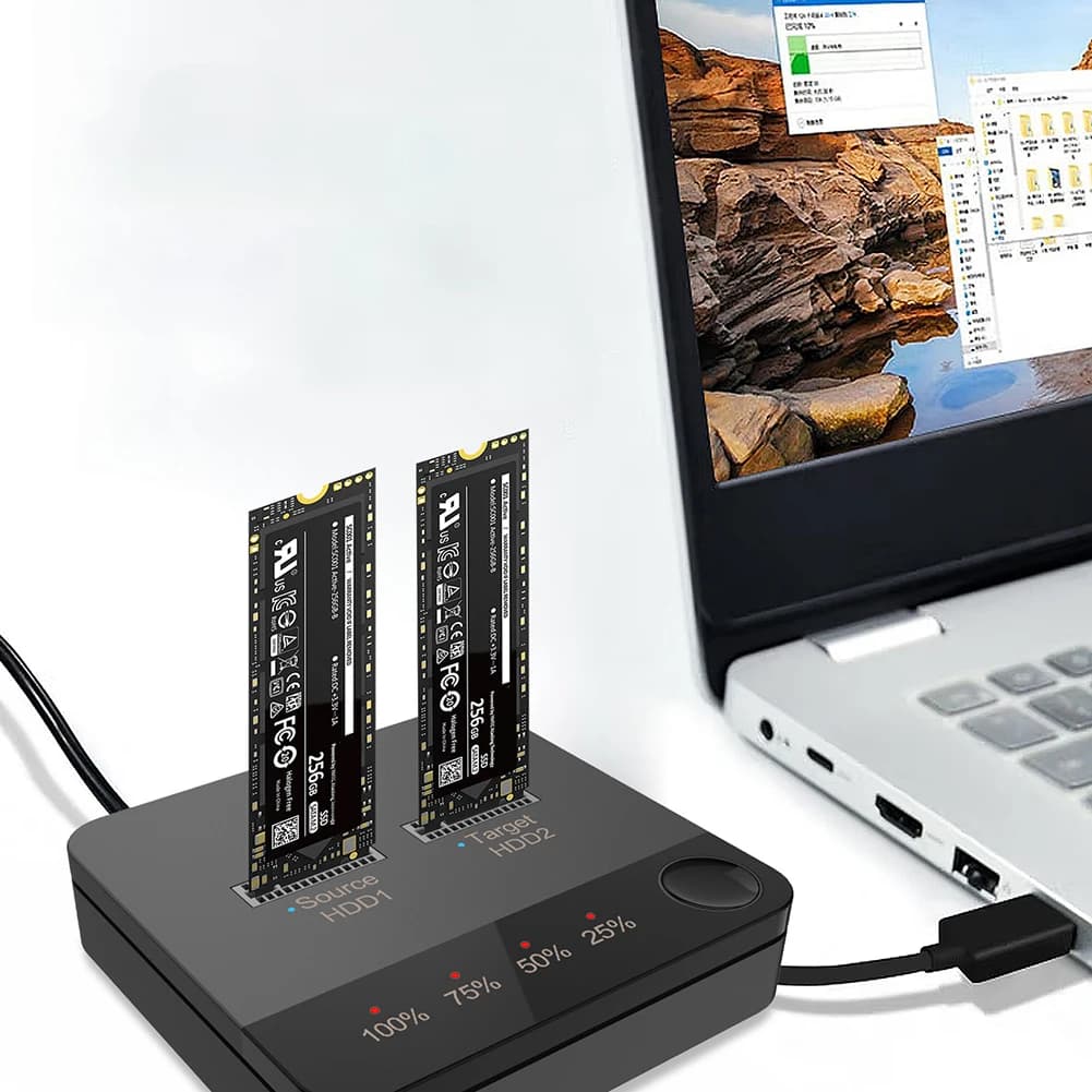 Duplicatore di Dischi Rigidi M.2 SATA/NVMe a Doppia Bay, Stazione di Clonazione Offline con Indicatore LED, Clonatore M.2