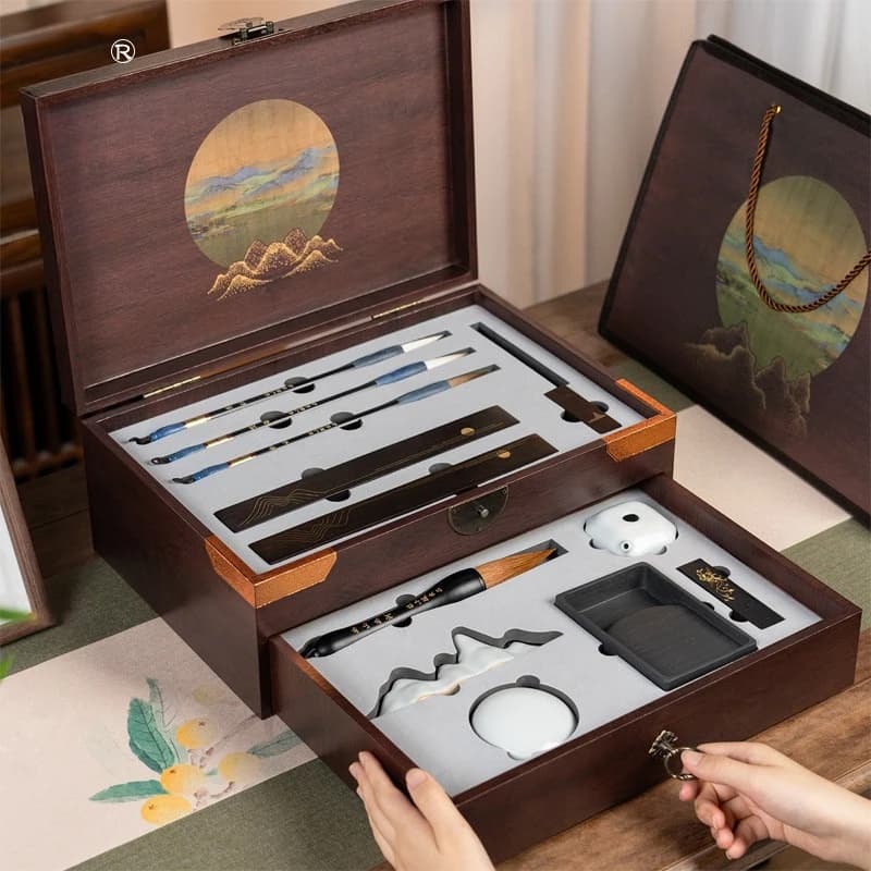 Study four treasures set, pen, ink, paper and inkstone, a full set of beginners, brush storage box, special for calligraphy