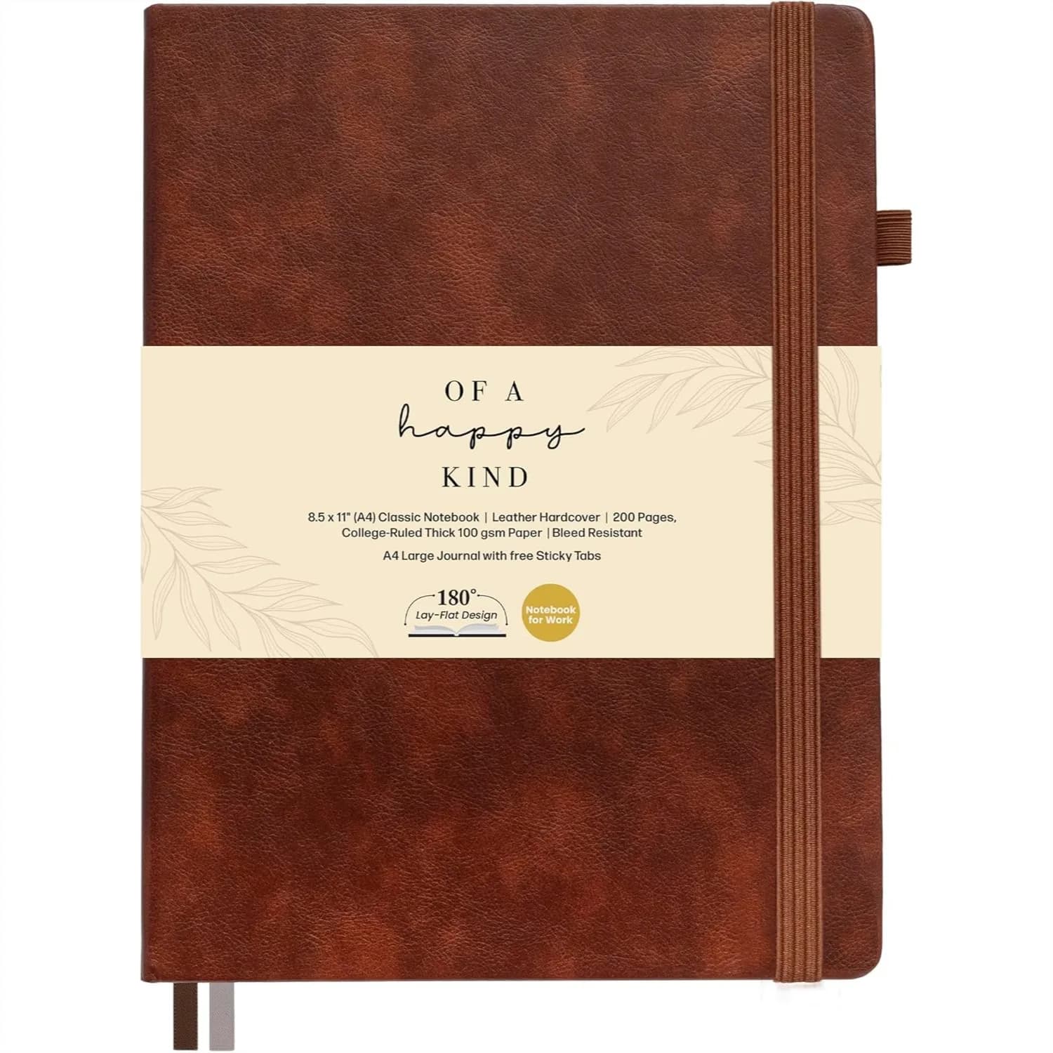 A4 Leather Journal Notebook 8.5x11" Hardcover 200 College Ruled Pages with Sticky Tabs, Pockets, and Pen Loop for Writing