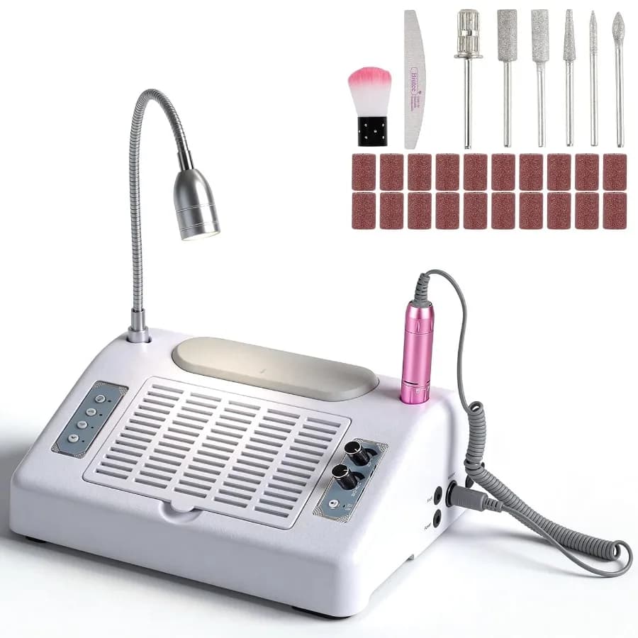 Aspiratore per polvere di unghie 5 in 1, trapano elettrico per unghie da 80W con estrattore a vuoto a 30000 giri/min e lampada UV LED da 48W/96W per strumenti per nail art.