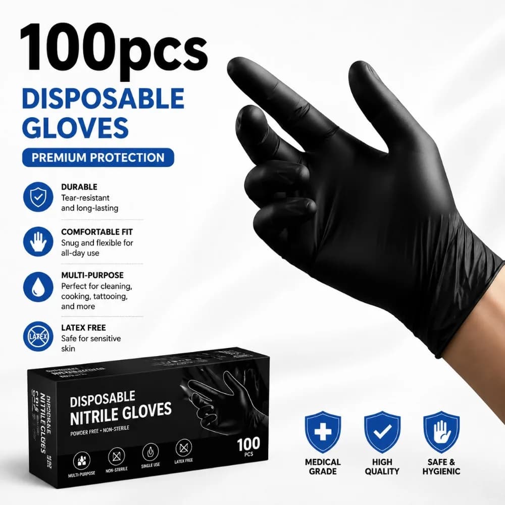 4 Mil Powder Free Latex-Free Nitrile Disposable Gloves 100 Pack Food Safe Protective Gloves for Cooking Household Daily Cleaning Use
