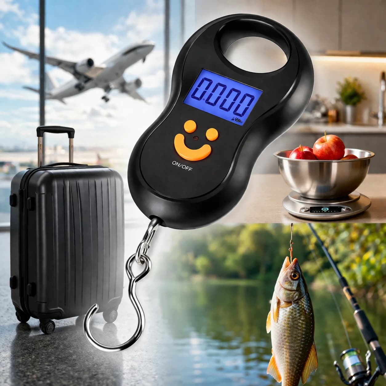 Bilancia Digitale di Precisione 50kg/10g, LCD Retroilluminato, Portatile per Cucina, Pesca, Bagagli e Viaggi