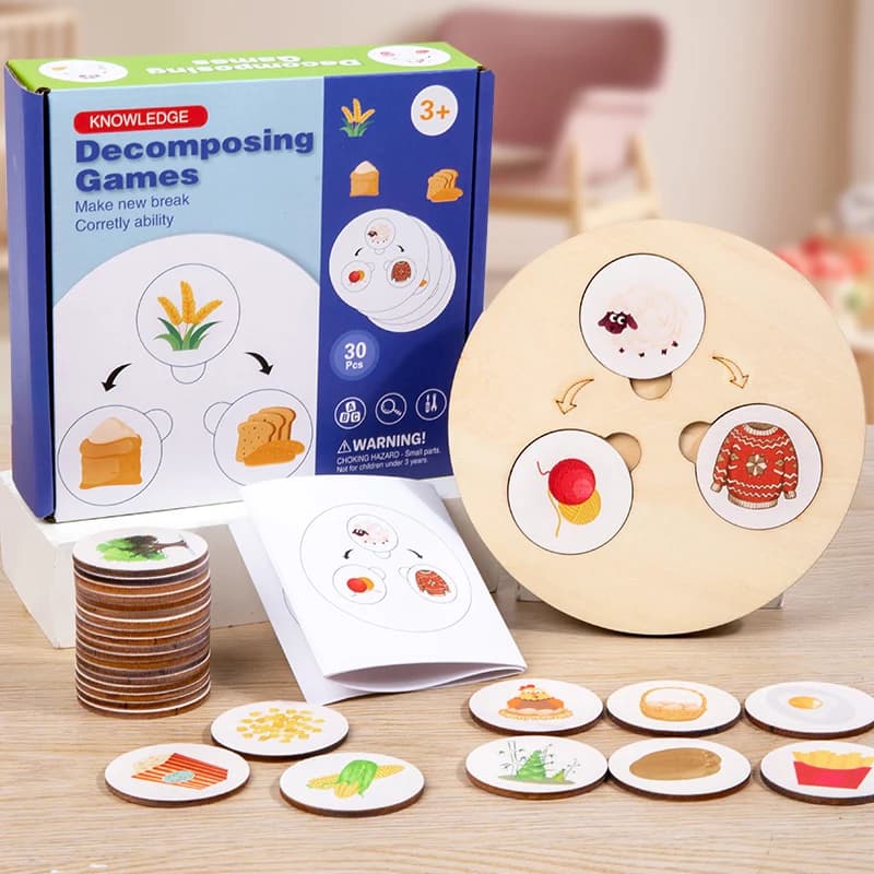Children Montessori Toys Food Decomposition Table Game Kid Puzzle Animal Plant Logic Cognitive Training Educational Toy