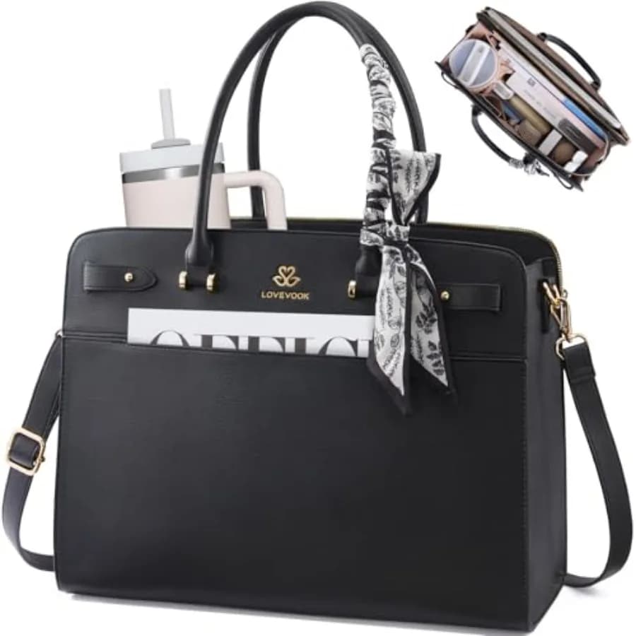 LOVEVOOK Laptop Tote Bag for Women, Large Faux Leather Work Bag Waterproof Briefcase Handbag for Teacher Business Gift, College