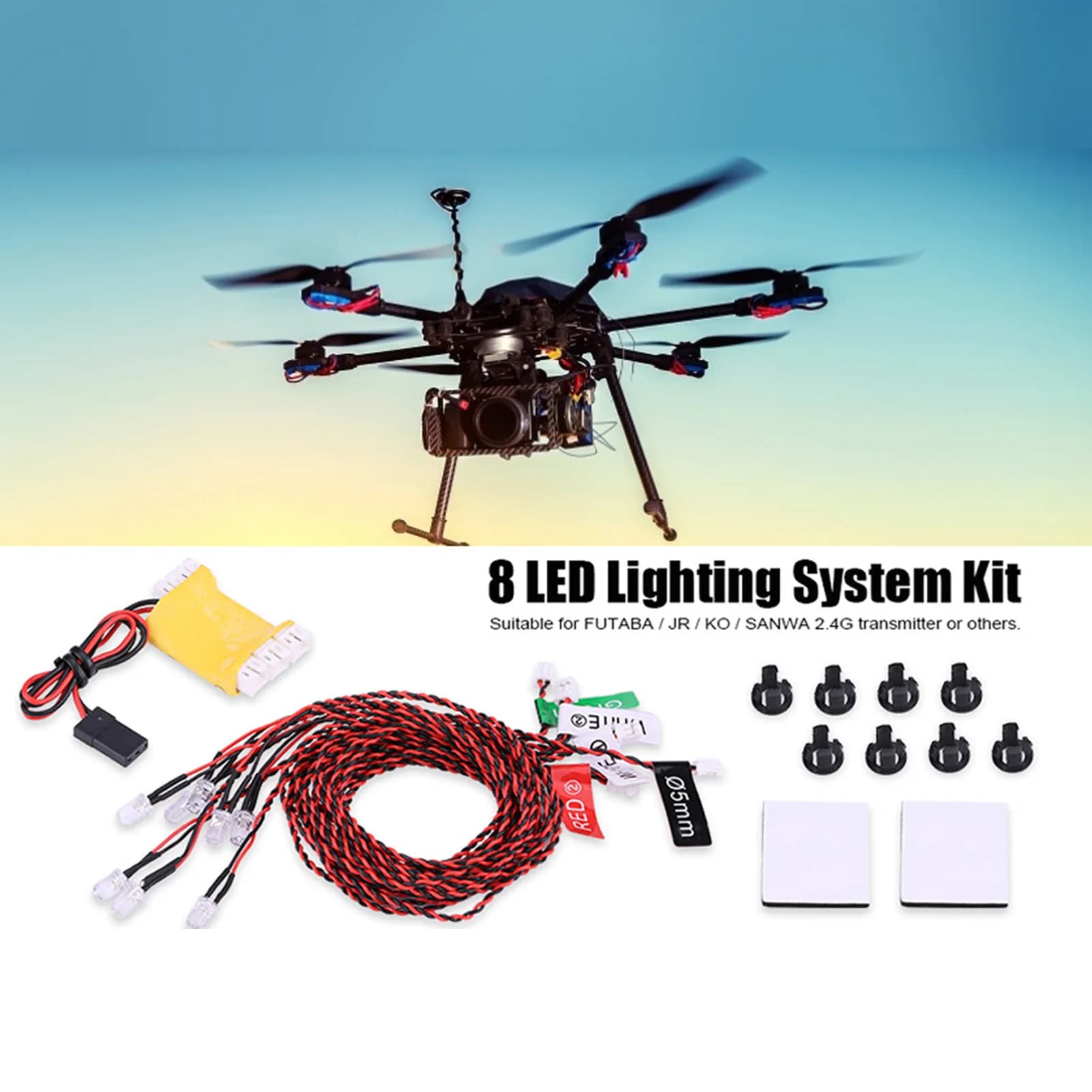 Luci RC 8 Kit sistema di illuminazione a LED simulazione luci lampeggianti con scatola di controllo accessori RC elicottero aereo RC