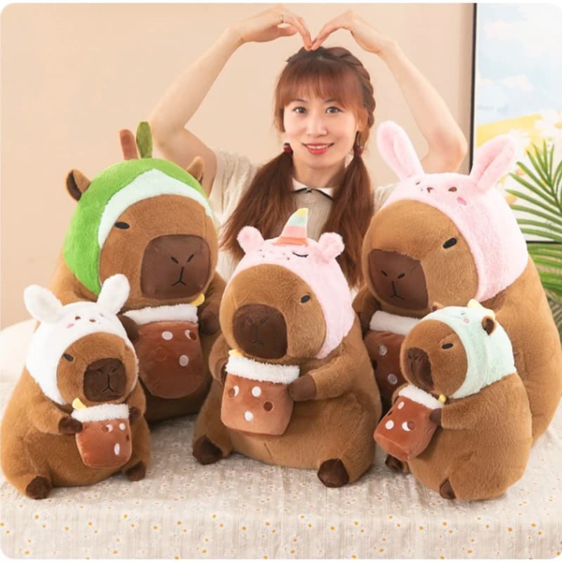 Peluche di Capibara, Giocattolo di Simulazione, Capibara Cosplay Unicorno Dinosauro, Decorazione a Forma di Pane Boba, Frutta, Cibo, Uccelli, Animali di Peluche a Bolle
