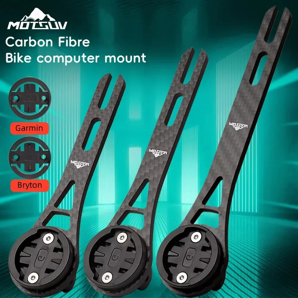 MOTSUV Supporto per cronometro per bicicletta in fibra di carbonio Supporto per cronometro GPS Supporto per computer Cronometro da ciclismo per parte Garmin Bryton 130/143/165mm