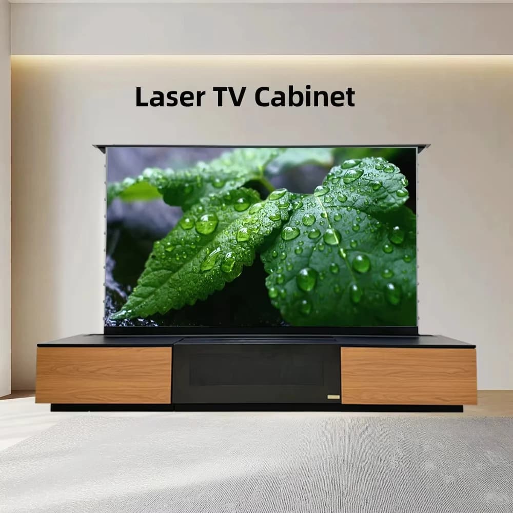 Mobile TV da 120 pollici + schermo ALR in cristallo per animali domestici con pavimento motorizzato da 120 pollici per proiettori UST 4K/8K