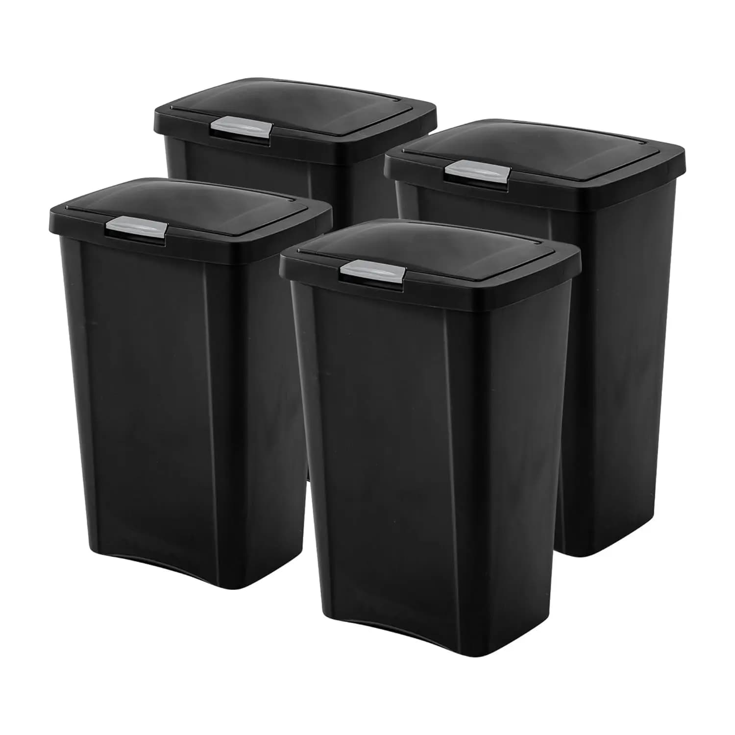 Cestino per rifiuti TouchTop da 13 galloni con coperchio, si apre con un tocco, cestino per la cucina o la lavanderia, opaco, nero, confezione da 4
