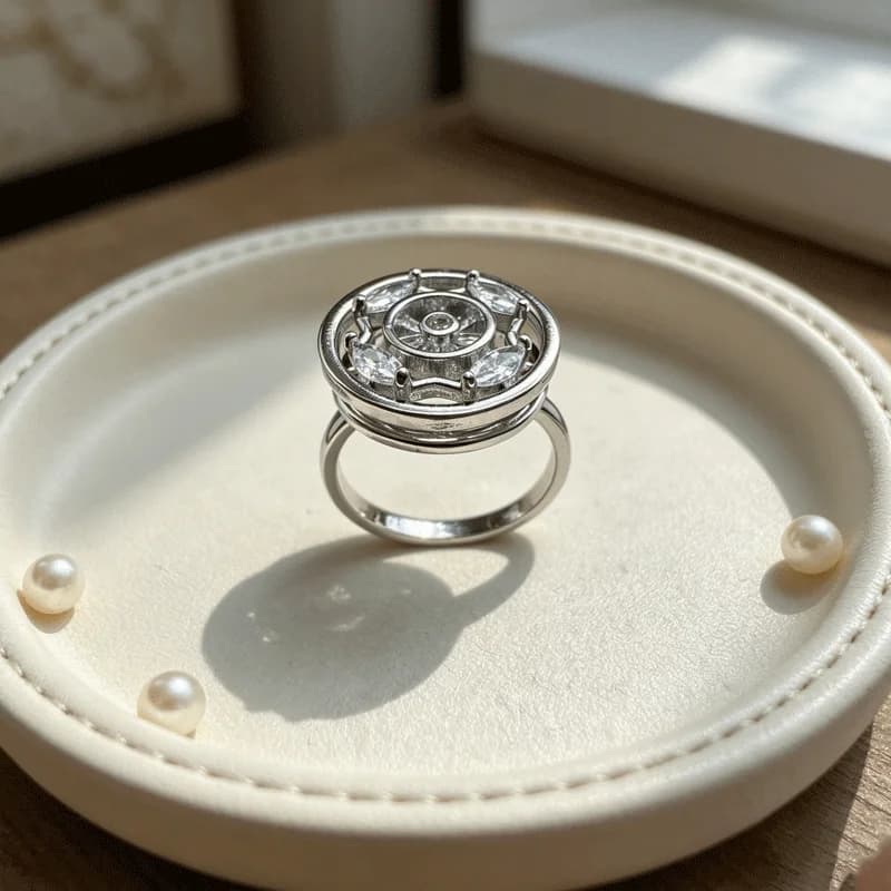 Silver Plated Shiny Flower Rotatable Zircon Ring Women Daily Party Evening Stackable Fashion Jewelry Gift For Her