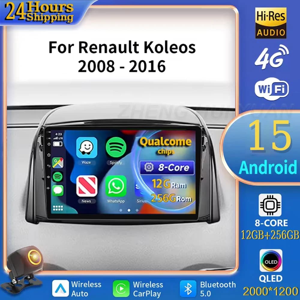 For Renault Koleos 2008 - 2016 Android 15 Car Radio Multimedia Player Android Auto Carplay Head Unit Navigation GPS