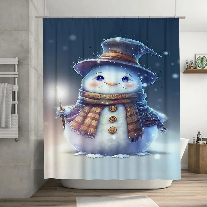 Tuniu Adorabile pupazzo di neve per le vacanze invernali, set di tende da doccia per bagno, decorazioni festive impermeabili