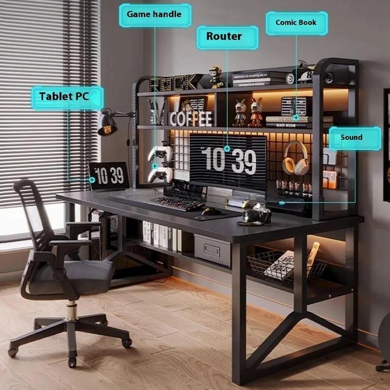 Scrivania da studio per studenti larga nera Scrivania moderna per PC robusta con ripiano Tavolo per computer da gioco con struttura in metallo a forma di Y per giocatori domestici