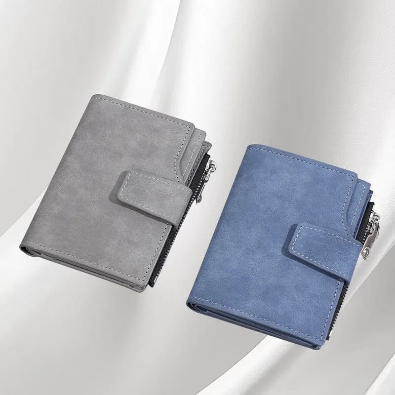 Nuovo Portafoglio Corto con Cerniera in Tinta Unita, Borsa Versatile a 3 Pieghe, Porta Carte Multiplo con Chiusura a Fibbia per Donne