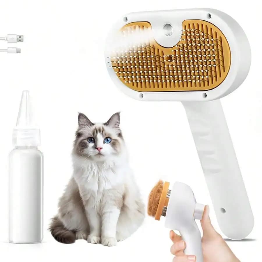 3-In-1 Pet Steam Grooming Brush With Spray For Cats And Dogs